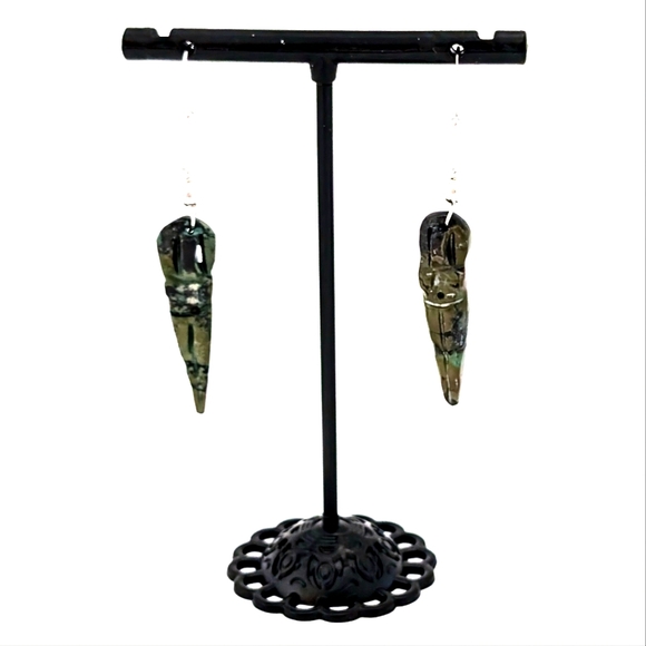 🎄 Christmas Gift Idea — Turquoise Goddess Carved Stone Earrings – 925 2¼" Drop - Picture 1 of 2